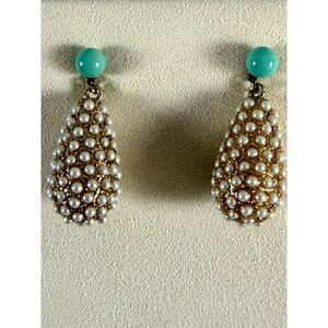 Carolee for Soft Surroundings Pearl Beaded Teardrop Drop Earrings Turquoise Stud